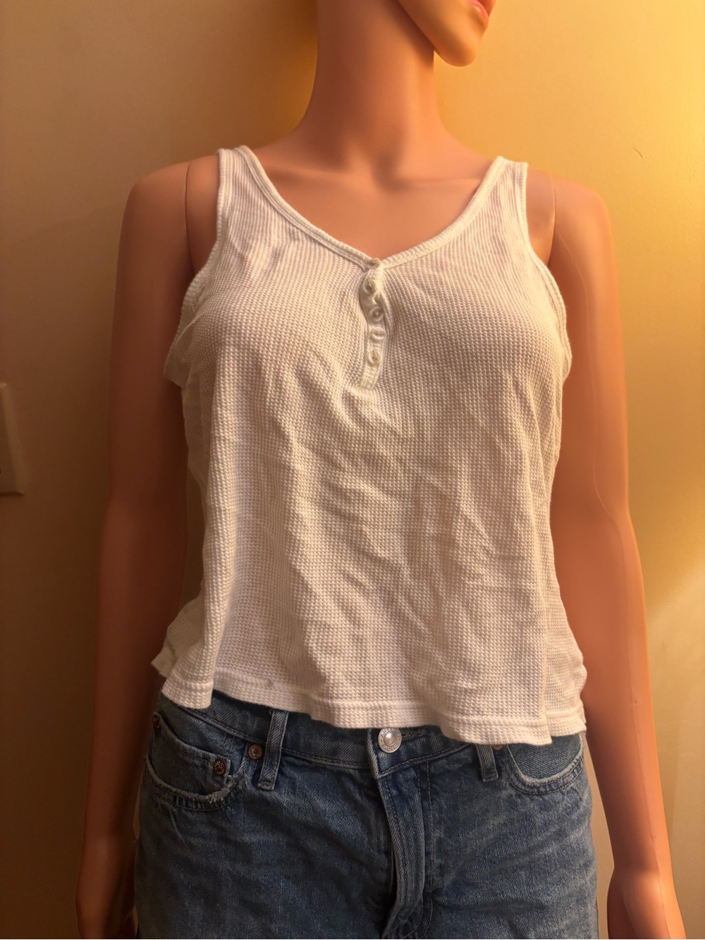 Old Navy White Ribbed Henley Tank Top